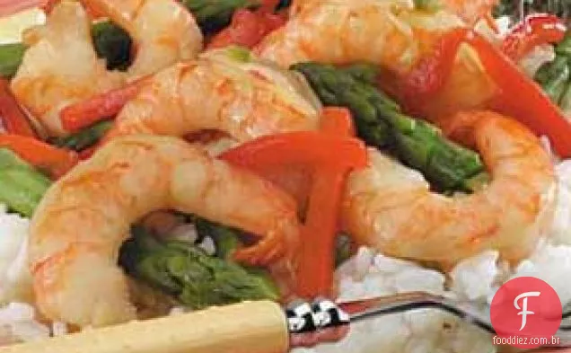 Camarão limão com espargos