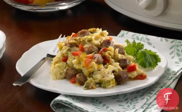 Caçarola De Pequeno-Almoço Com Fogão Lento Durante A Noite