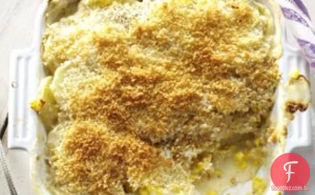 Milho doce e batata gratinada