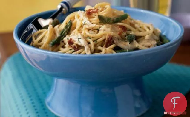 Espargos e frango Carbonara