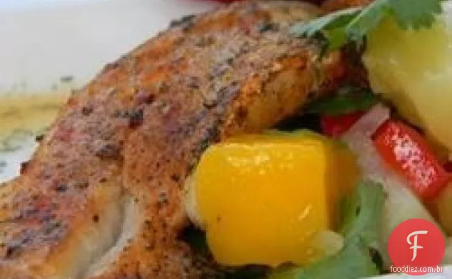 Bacalhau grelhado com especiarias de páprica e Salsa de Manga De Festa na boca!