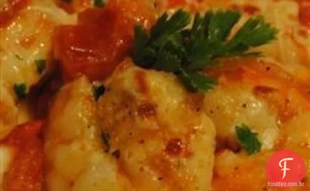 Camarão Escamudo e tomate grelhado