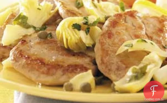 Carne de porco com alcachofras e alcaparras