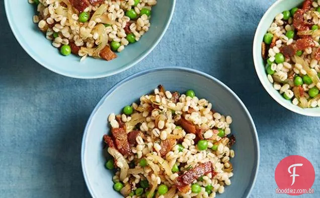 Cevada com Bacon, ervilhas e aneto