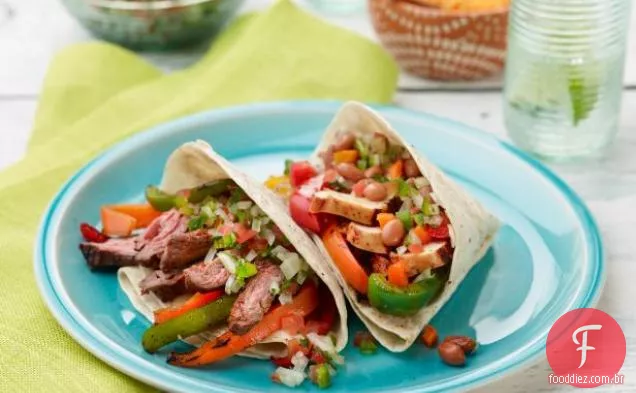 Fajitas de frango e de carne de bovino