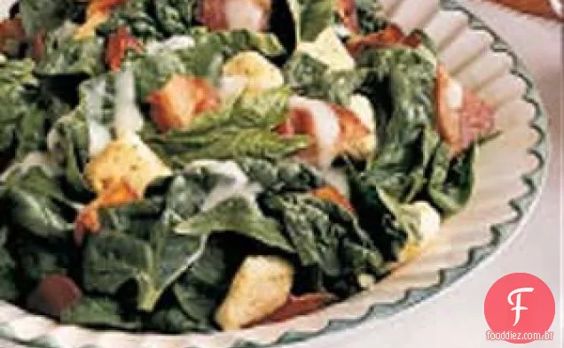 Salada De Espinafre Com Bacon Quente