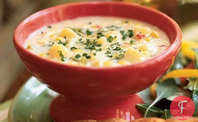 Batata, milho e sopa de Alho-Poró