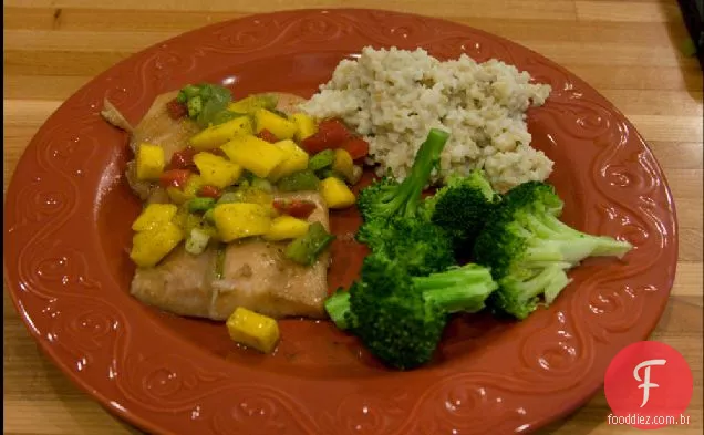 Teriyaki Mahi Mahi com Mang-o-tão delicioso Salsa