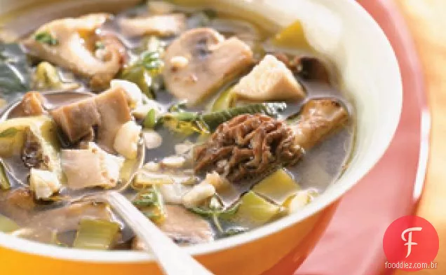 Sopa De Cogumelos De Galinha Com Alho-Poró