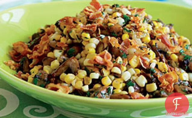 Refogado De Milho E Cogumelos Com Alho-Poró E Pancetta
