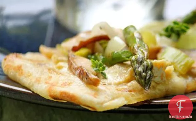 Pizza Truffled grelhada com alho-poró, espargos e cogumelos Shitake