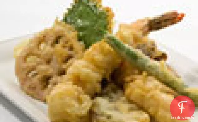 Camarão Tempura e legumes