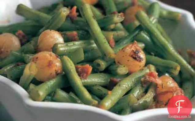 Feijão verde salteado e cebola com Bacon