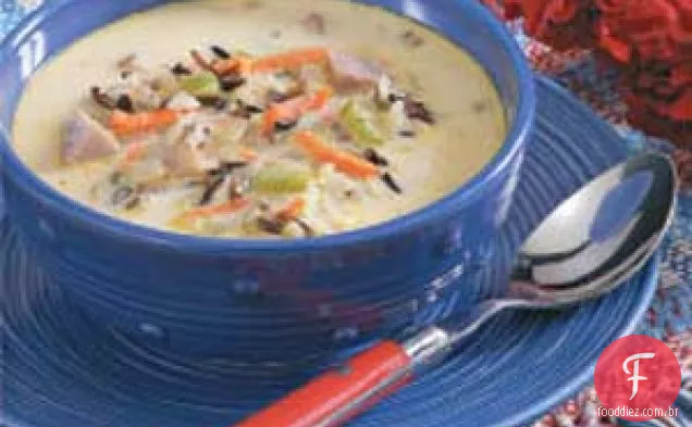 Sopa de presunto e arroz com queijo