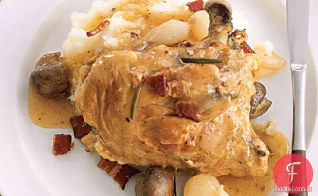 Frango com Bacon, cogumelos e cebolas