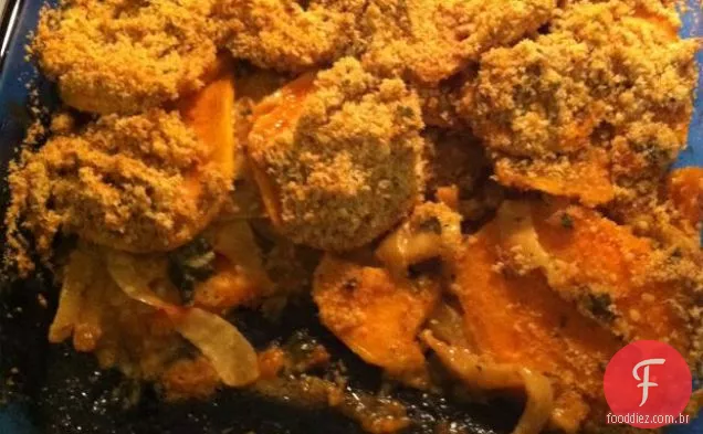 Cozinhe O Livro: Gratinado De Batata Doce Com Cebola E Sálvia