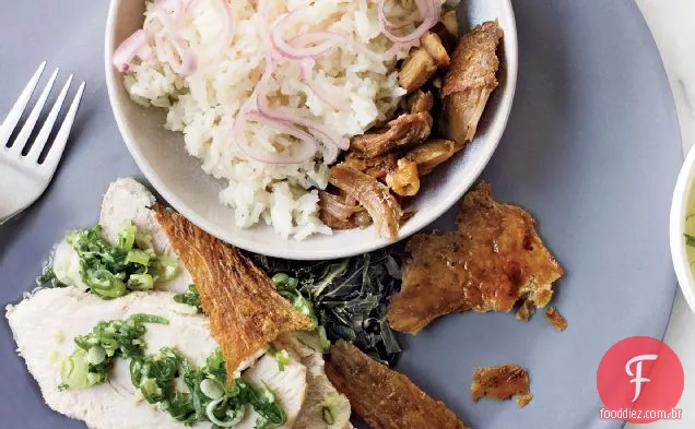 Peito de peru com molho de gengibre e cebolinha