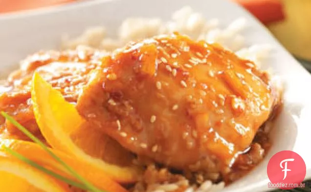 Frango com gergelim e laranja
