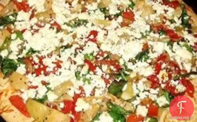 Pizza de Pimentão, Cebola e Queijo Feta