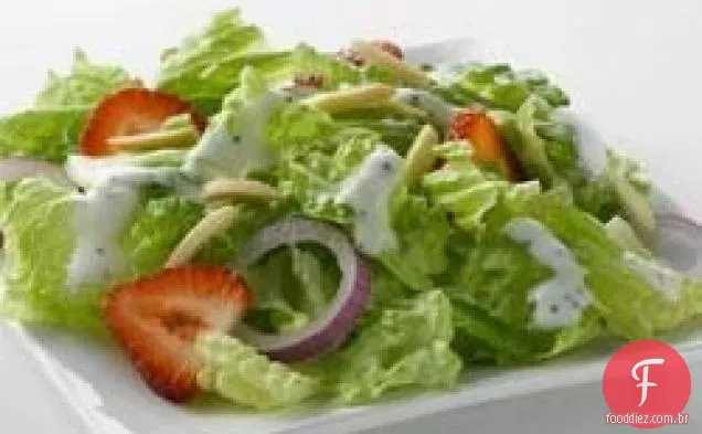 Salada de Alface Romana com Morango e Molho Cremoso de Sementes de Papoula com Adoçante Natural Truvia®