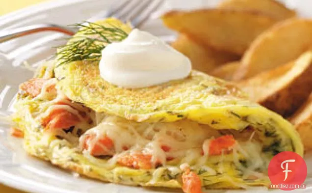 Omeletes de salmão com endro e creme fraiche