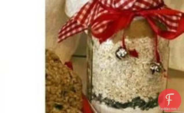 Mistura de biscoito de aveia em um pote