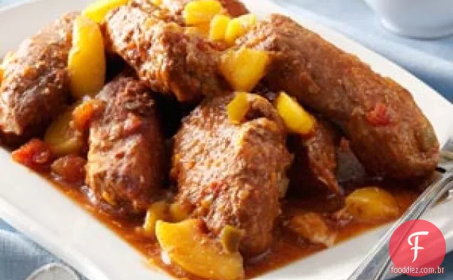 Carne de porco com molho picante de pêssego