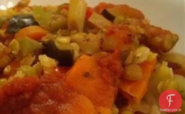 Arroz de lentilha e vegetais assados