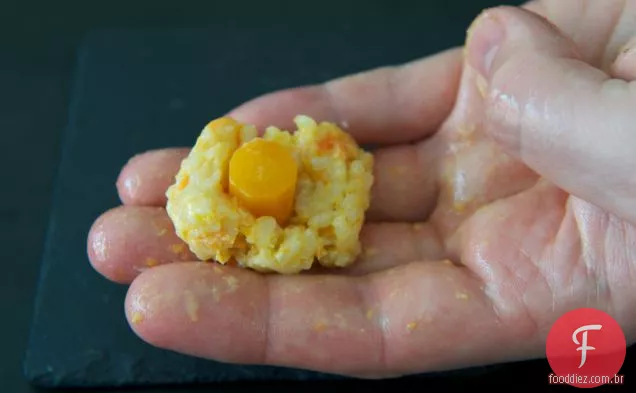 Confit Cenoura Arancini Canapés Com Cenoura Assada Houmous