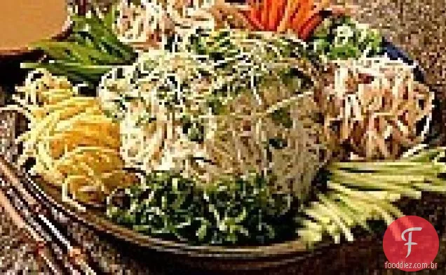 O projeto: macarrão somen gelado com frango e legumes com molho picante de gergelim de gengibre
