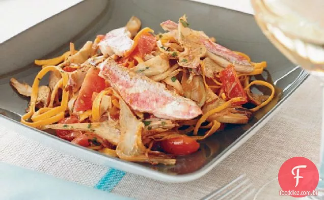 Macarrão com alcachofras e Rouget