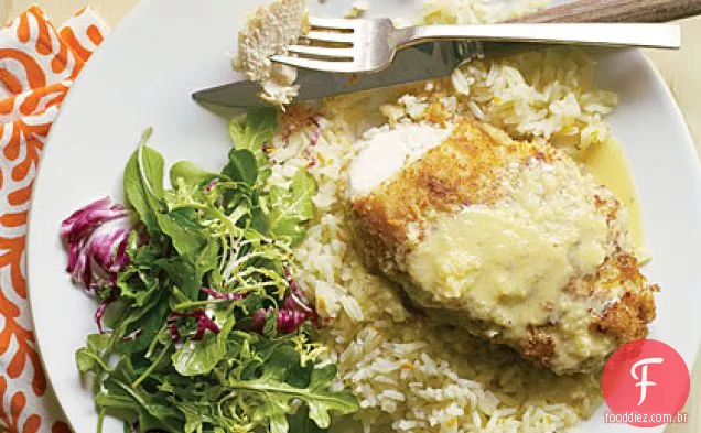 Frango macadâmia com molho de laranja e gengibre e Pilaf de coco