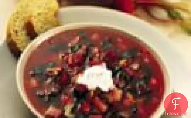 Borscht saudável com rábano-creme azedo de endro