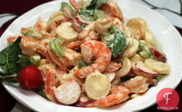 Camarão, rabanete e corações de salada de Palma