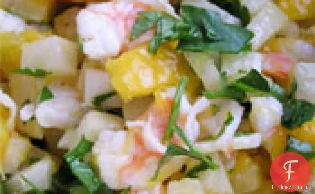 Jantar hoje à noite: camarão, jicama e salada de Manga