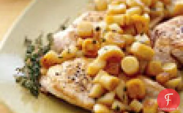 Frango refogado com molho de pastinaga, maçã e xerez