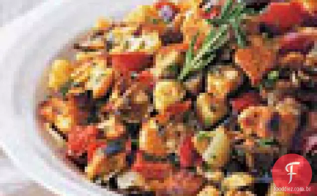 Legumes assados e recheio de castanha