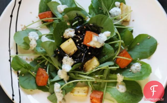 Salada de batata doce e Arame com molho tártaro de estilo Asiático