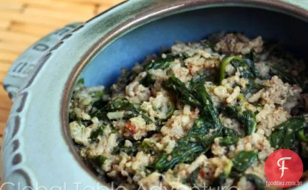 Espinafre E Arroz Com Feijão Gafanhoto Fermentado