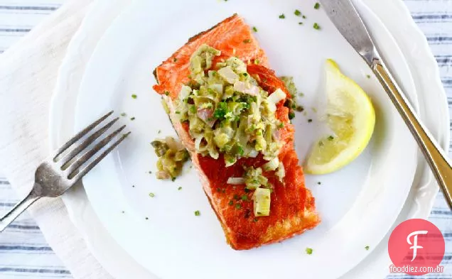 Salmão Grelhado Com Chalota + Cebola Verde Sabor