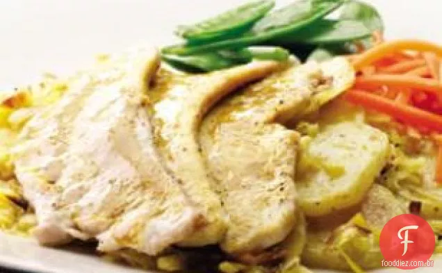 Costeletas e batatas de peru com mostarda e mel
