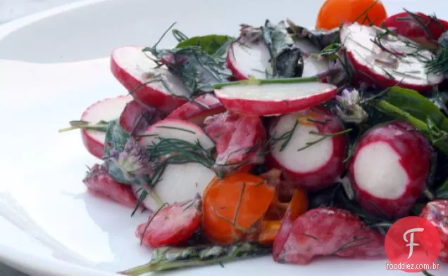 Salada De Rabanete E Ervas Com Tomates E Morangos Sungold