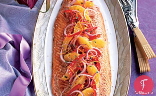 Salmão com gergelim e sabor laranja-gengibre