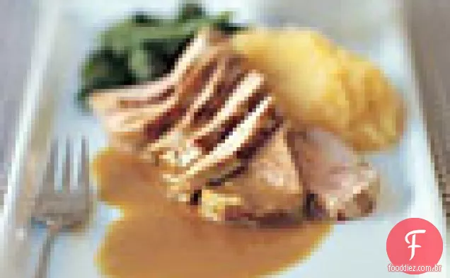 Lombo de porco com cidra Jus e purê de Rutabaga