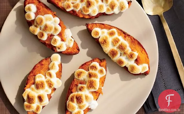 Batata-Doce assada duas vezes com Marshmallows torrados
