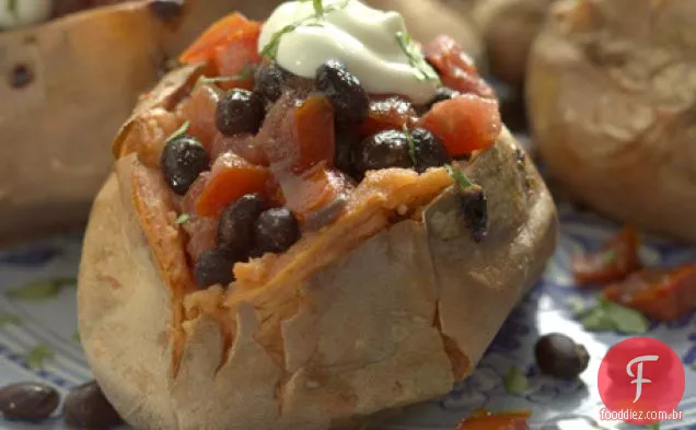 Batata Doce Com Receita De Salada De Feijão Preto Quente