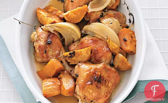 Frango assado a bordo com Batata-Doce