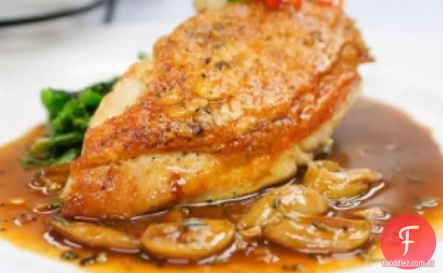 Frango de Gisela com cogumelos Porcini e rodelas de Batata Doce
