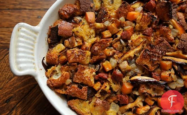 Recheio De Ciabatta Com Chouriço, Batata-Doce E Cogumelos