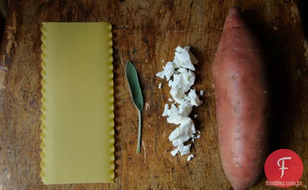 Batata-doce, queijo de cabra e Massa de sálvia
